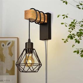 img 4 attached to 🏮 Modern Industrial Rustic Wire Wood Cage Wall Lamp - Retro Pendant Light Fixture for Indoor Living Room and Bedroom (Black)