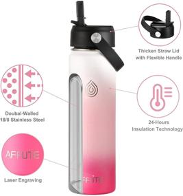 img 2 attached to 🌸 Insulated Stainless Steel Water Bottle with Straw - Reusable Metal Water Bottle, 2 Lids, Straws, Clear Boot, Double Layer, BPA Free, 22 oz (Pink Lady)