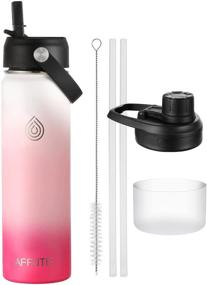 img 4 attached to 🌸 Insulated Stainless Steel Water Bottle with Straw - Reusable Metal Water Bottle, 2 Lids, Straws, Clear Boot, Double Layer, BPA Free, 22 oz (Pink Lady)