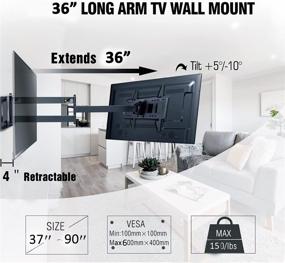 img 3 attached to Крепление для телевизора с длинной рукояткой FORGING MOUNT с выдвижением 36 дюймов | Двойное артикулированное крепление с полным диапазоном движения для телевизоров 42''-90'' на плоские и изогнутые экраны | Легкая установка на штифты 16'' 24'' | Максимальный размер VESA 600x400 мм | Поддерживает до 150 фунтов.