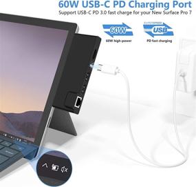 img 1 attached to 🔌 High-Performance Surface Pro 7 Hub Docking Station: 4K HDMI, Ethernet LAN, USB C PD Charging, USB 3.0, SD/TF Card Reader - Microsoft Surface Pro 7 Compatible