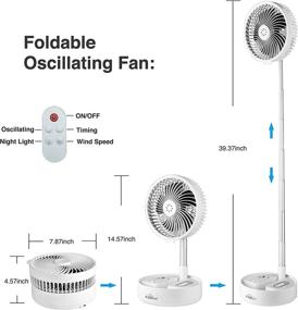 img 3 attached to 🌀 BC.HINGER 8-Inch Foldaway Oscillating Fan - Portable Desk Table Fan with Rechargeable Battery, Adjustable Height, and 4 Speeds