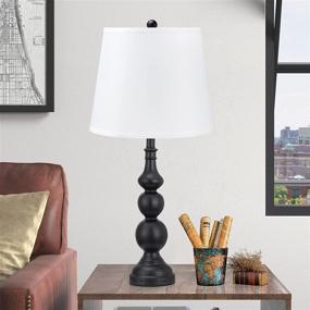 img 1 attached to 💡 Set of 2 USB Table Lamps - Industrial Farmhouse Style with USB Charging Ports, Fabric Lampshades, and Rotary Switch - Perfect for Living Room and Bedroom - Includes Bulbs