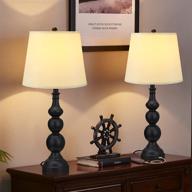 💡 set of 2 usb table lamps - industrial farmhouse style with usb charging ports, fabric lampshades, and rotary switch - perfect for living room and bedroom - includes bulbs логотип