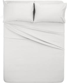 img 2 attached to 🛏️ 300 Thread Count Percale Cotton Sheet Set - Queen Size, White - Pinzon by Amazon