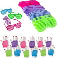 🎉 80's rockstar party accessories - neon shutter glasses and colorful fishnet gloves - 24 pack by funny party hats логотип