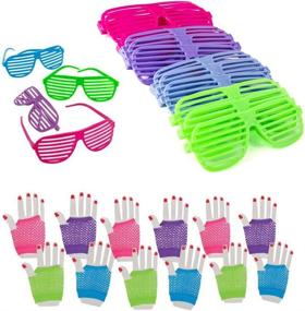 img 4 attached to 🎉 80's Rockstar Party Accessories - Neon Shutter Glasses and Colorful Fishnet Gloves - 24 Pack by Funny Party Hats