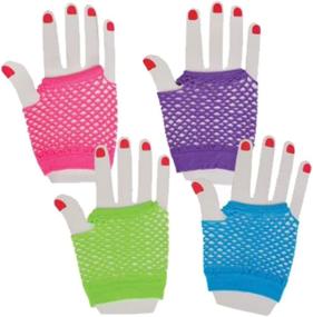 img 2 attached to 🎉 80's Rockstar Party Accessories - Neon Shutter Glasses and Colorful Fishnet Gloves - 24 Pack by Funny Party Hats