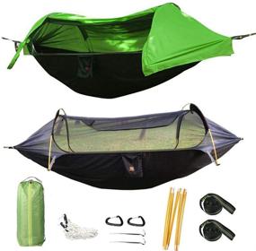 img 4 attached to 🏕️ HongXingHai 3-in-1 Camping Hammock with Mosquito Net and Rain Fly (Green, Size L) - Outdoor Hammocks Tents for Enhanced Adventure