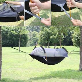 img 1 attached to 🏕️ HongXingHai 3-in-1 Camping Hammock with Mosquito Net and Rain Fly (Green, Size L) - Outdoor Hammocks Tents for Enhanced Adventure