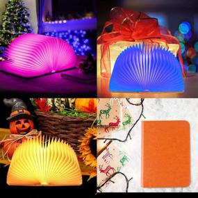 img 1 attached to 📚 Upgraded Version of XIUDI 8 Colors Large Folding Book Lamp - Portable Desk Light with USB Rechargeable Night Light - Novelty LED Paper Lantern in Large Orange, Sized 8.6×6.3×1in