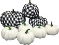 🎃 set of 8 artificial white and black buffalo check crochet foam pumpkins for fall wedding, thanksgiving, and halloween tabletop decor логотип