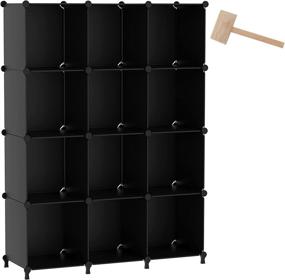 img 4 attached to 📦 AWTATOS Cube Storage Organizer Modular 12 Cube Bookshelf DIY Plastic Closet Storage Shelves with Wooden Mallet - Ideal Storage Solution for Home, Office, Bedroom (Black)