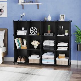 img 1 attached to 📦 AWTATOS Cube Storage Organizer Modular 12 Cube Bookshelf DIY Plastic Closet Storage Shelves with Wooden Mallet - Ideal Storage Solution for Home, Office, Bedroom (Black)