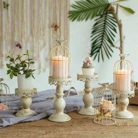 img 1 attached to 🕊️ Birdcage Candle Holder Set: Vintage Wedding Decor & Table Centerpieces in Distressed Ivory