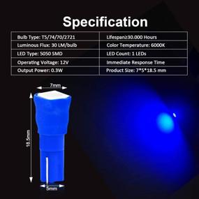 img 3 attached to 🔵 D-Lumina 10 Pack T5 LED Bulbs in Blue for Dashboard Dash Lights, with 1-SMD 5050 Chipsets, Wedge 74 2721 37 17 73 PC74 LEDs for Car Interior Gauge Cluster Instrument Panel Indicators Lights