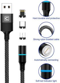 img 3 attached to CAFELE Magnetic Charging Cable 3-Pack, 9 Adapters, 6.6ft QC3.0 Fast Charging Nylon Braided Cord, Support Data Transfer, Universal Magnet Phone Charger Compatible with Micro-USB Type-C iOS Device, Black