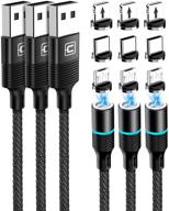 cafele magnetic charging cable 3-pack, 9 adapters, 6.6ft qc3.0 fast charging nylon braided cord, support data transfer, universal magnet phone charger compatible with micro-usb type-c ios device, black logo