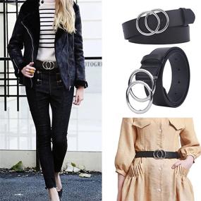 img 3 attached to IFENDEI Women's Leather Double Buckle Belt: Stylish and Versatile Accessories for Women