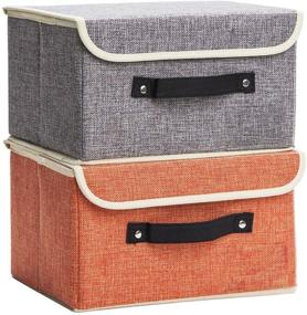 img 4 attached to 📦 Jane's Home Small Storage Boxes with Lids: 2-Pack Linen Collapsible Cube Storage Basket with Handle – Perfect Organizer for Toys, Clothes Closet, and Ornament