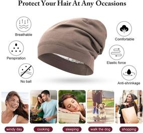 img 3 attached to Women's Satin Lined Sleep Cap Slouchy Beanie Hat Night Hair Cap Set of 4