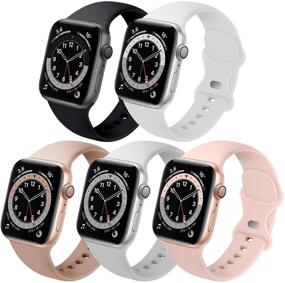 img 4 attached to 📱 5 пакетов мягких силиконовых браслетов для Apple Watch 38мм/40мм/42мм/44мм - Совместимо с iWatch SE Series 6/5/4/3/2/1 - Черный/Белый/Молочный чай/Серый/Розовый песок - Размер S/M