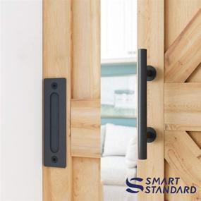 img 1 attached to 🚪 SMARTSTANDARD 6 FT Heavy Duty Sliding Barn Door Hardware Kit - Black - Complete Set with Pull Handle Set & Floor Guide - Fits 34''-36'' Wide Door Panel (I Shape Hanger)