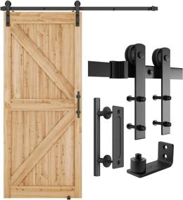 img 4 attached to 🚪 SMARTSTANDARD 6 FT Heavy Duty Sliding Barn Door Hardware Kit - Black - Complete Set with Pull Handle Set & Floor Guide - Fits 34''-36'' Wide Door Panel (I Shape Hanger)