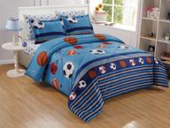 colorful 4-piece kids/teens sports comforter set - soft microfiber in 🛏️ navy blue, black, orange, red and white: basketball, football, soccer - twin size logo