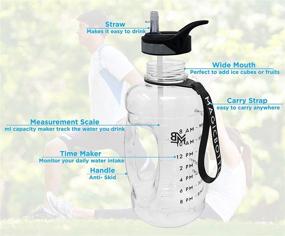 img 2 attached to 🚰 Large 64oz Half Gallon Motivational Water Bottle with Straw, Handle, Time Marker, BPA Free Jug – Transparent, Daily Water Intake Tracker