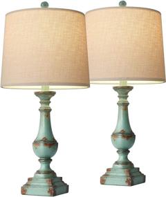 img 2 attached to 💡 Set of 2 Rustic Table Lamps, 24.5'' PORTRES, for Living Room Farmhouse Bedside Nightstand, Bedroom, Kids Room, Study Room, Office - Resin Green