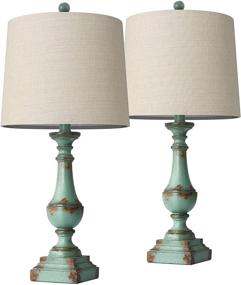 img 1 attached to 💡 Set of 2 Rustic Table Lamps, 24.5'' PORTRES, for Living Room Farmhouse Bedside Nightstand, Bedroom, Kids Room, Study Room, Office - Resin Green