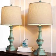 💡 set of 2 rustic table lamps, 24.5'' portres, for living room farmhouse bedside nightstand, bedroom, kids room, study room, office - resin green логотип