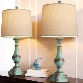 img 4 attached to 💡 Set of 2 Rustic Table Lamps, 24.5'' PORTRES, for Living Room Farmhouse Bedside Nightstand, Bedroom, Kids Room, Study Room, Office - Resin Green