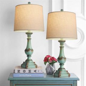 img 3 attached to 💡 Set of 2 Rustic Table Lamps, 24.5'' PORTRES, for Living Room Farmhouse Bedside Nightstand, Bedroom, Kids Room, Study Room, Office - Resin Green