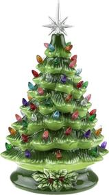 img 4 attached to Clever Creations 15 Inch Pre Lit Tabletop Ceramic Christmas Tree: Hand Painted Holiday Decoration with Multicolored Lights, Green - Reviews & Deals