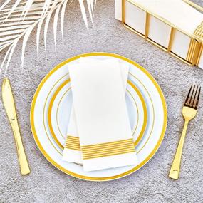 img 2 attached to 200 Packs of Linen-like Disposable Guest Towels, Multipurpose Paper Dinner Napkins for Kitchen, Disposable Hand Towels for Bathroom, Wedding & Party Napkins – Striped Gold