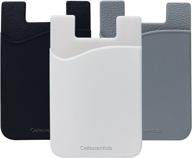 📱 usa merchant - cellessentials redesigned silicone stick-on card holder for iphone, android & smartphones - convenient wallet pocket for credit, id, and business cards (black, white, grey) logo