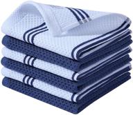 🧽 homaxy 100% cotton waffle weave stripe dish cloths, 12 x 12 inches, highly absorbent dish towels for quick drying, 6-pack in white & navy blue logo