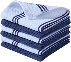 img 4 attached to 🧽 Homaxy 100% Cotton Waffle Weave Stripe Dish Cloths, 12 x 12 Inches, Highly Absorbent Dish Towels for Quick Drying, 6-Pack in White & Navy Blue