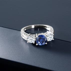 img 2 attached to 💍 Sterling Silver Women's Jewelry with Simulated Sapphire 3 Stone