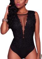 👙 rarityus women's lace swimsuit: short scoop neck jumpsuit bodysuit with see through mesh teddies for an alluring beach look logo