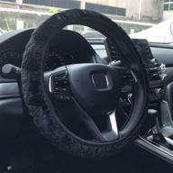 🚗 kafeek elastic long microfiber plush steering wheel cover - winter warmth, universal fit 15 inch, non-slip, odor-free, black logo