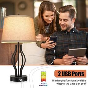 img 1 attached to Pair of Touch Control Dimmable Table Lamps, 22in Modern Bedside Nightstand Lamps with 2 USB Charging Ports, Desk Lamp with Beige Fabric Shade for Living Room Bedroom Hotel Home - LED Bulbs Included