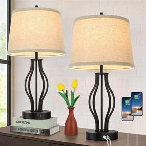 img 4 attached to Pair of Touch Control Dimmable Table Lamps, 22in Modern Bedside Nightstand Lamps with 2 USB Charging Ports, Desk Lamp with Beige Fabric Shade for Living Room Bedroom Hotel Home - LED Bulbs Included