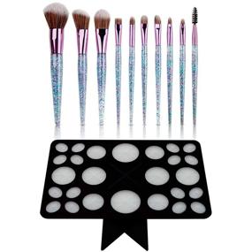 img 4 attached to Набор профессиональных кистей для макияжа "Ultimate Makeup Brush Set": 10 кистей, блестящие ручки, стойка для сушки и держатель (черный матовый, 26 отверстий)