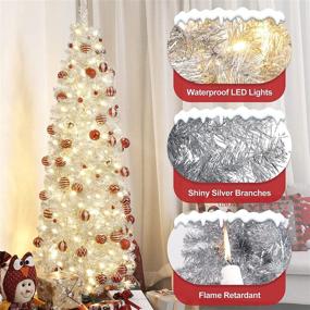 img 2 attached to 🎄 Sparkling Silver Tinsel Pre-lit Pencil Christmas Tree - 6ft with Metal Stand - Decoway