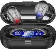 🎧 wireless bluetooth 5.0 earbuds with charging case - hi-fi stereo mini headphones, touch control, ipx5 waterproof, led display and built-in mic logo