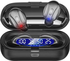 img 4 attached to 🎧 Беспроводные наушники Bluetooth 5.0 с зарядным кейсом - мини-наушники Hi-Fi стерео, сенсорное управление, водонепроницаемость по стандарту IPX5, индикация светодиодами и встроенным микрофоном