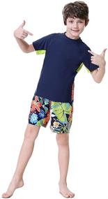 img 2 attached to Premium Long Sleeve Boys Swimsuit Set - Size 5-14 Years | Rash Guard Bathing Suit with UV Protection